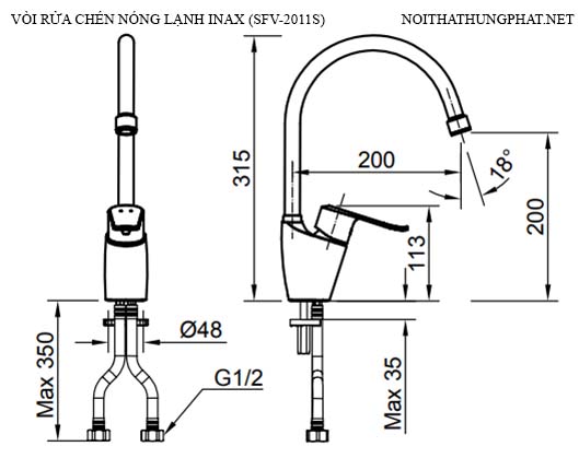 Bản vẽ Vòi nước rửa chén Inax SFV-2011S vòi nước nóng lạnh